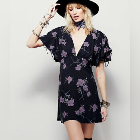FREE PEOPLE | Drapey Melanie Printed Mini Dress in Night - Picture 1 of 6